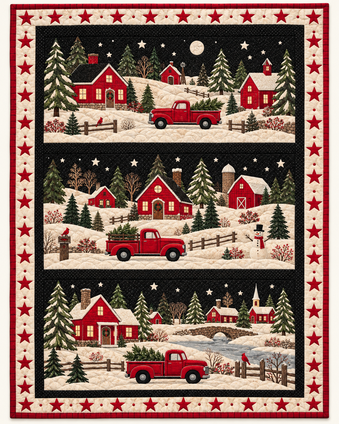 Red Trucks In Snowy Town TD101026422 Quilt Blanket