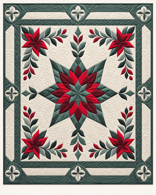 Red And Sage Floral Star TD101026411 Quilt Blanket