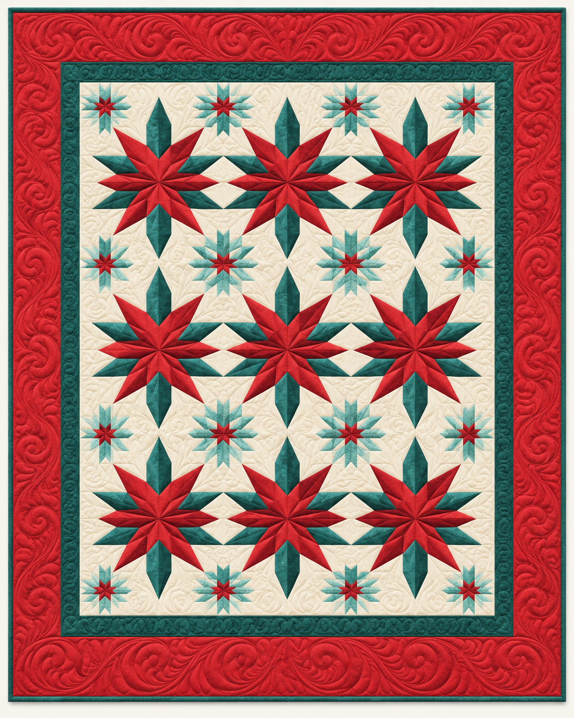 Red And Teal Christmas Stars TD101026412 Quilt Blanket