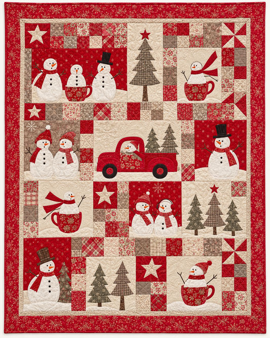 Redwork Snowman Village TD101026423 Quilt Blanket