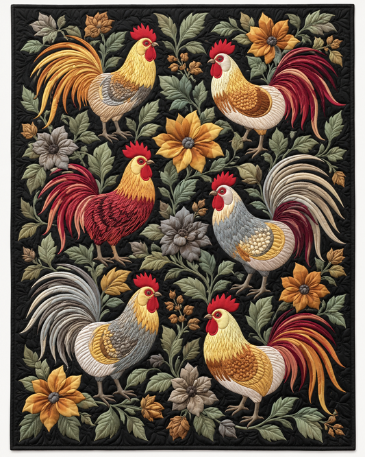 Roosters In a Dark Garden TD101026428 Quilt Blanket