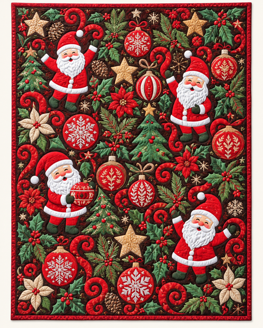 Santa And Holiday Ornaments TD101026439 Quilt Blanket