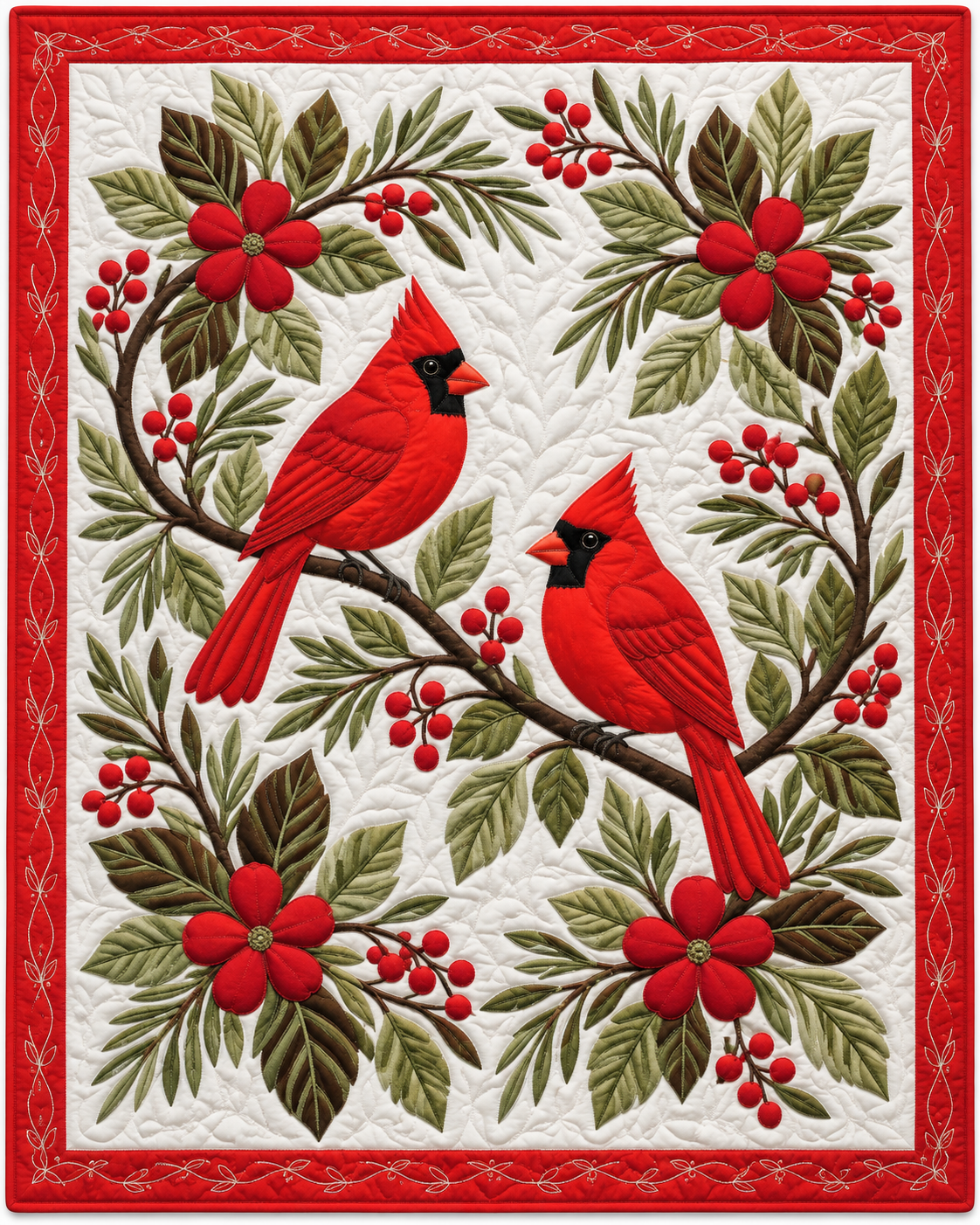 Scarlet Cardinal Wreath TD101026449 Quilt Blanket