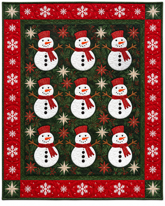 Snowmen On Forest Green TD101026481 Quilt Blanket