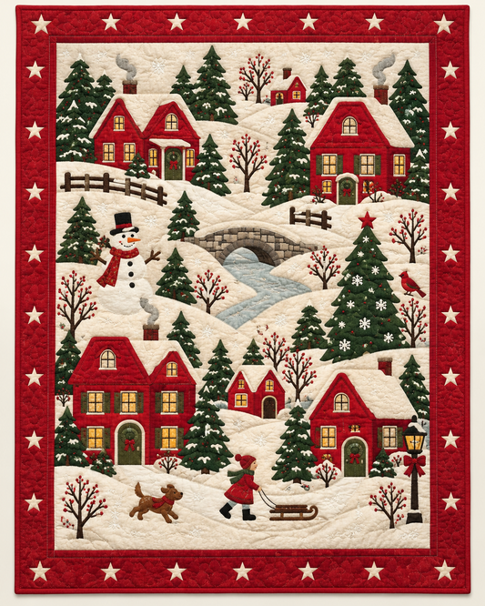Snowy Red Village TD101026483 Quilt Blanket