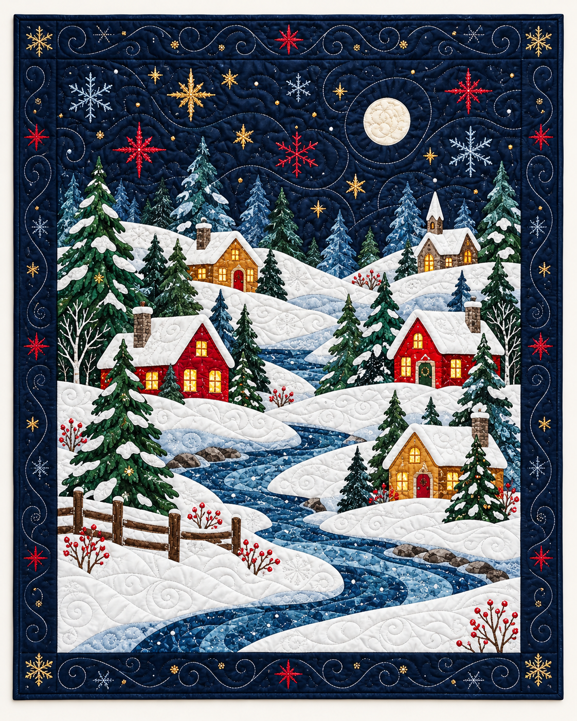 Snowy Village Night TD101026485 Quilt Blanket