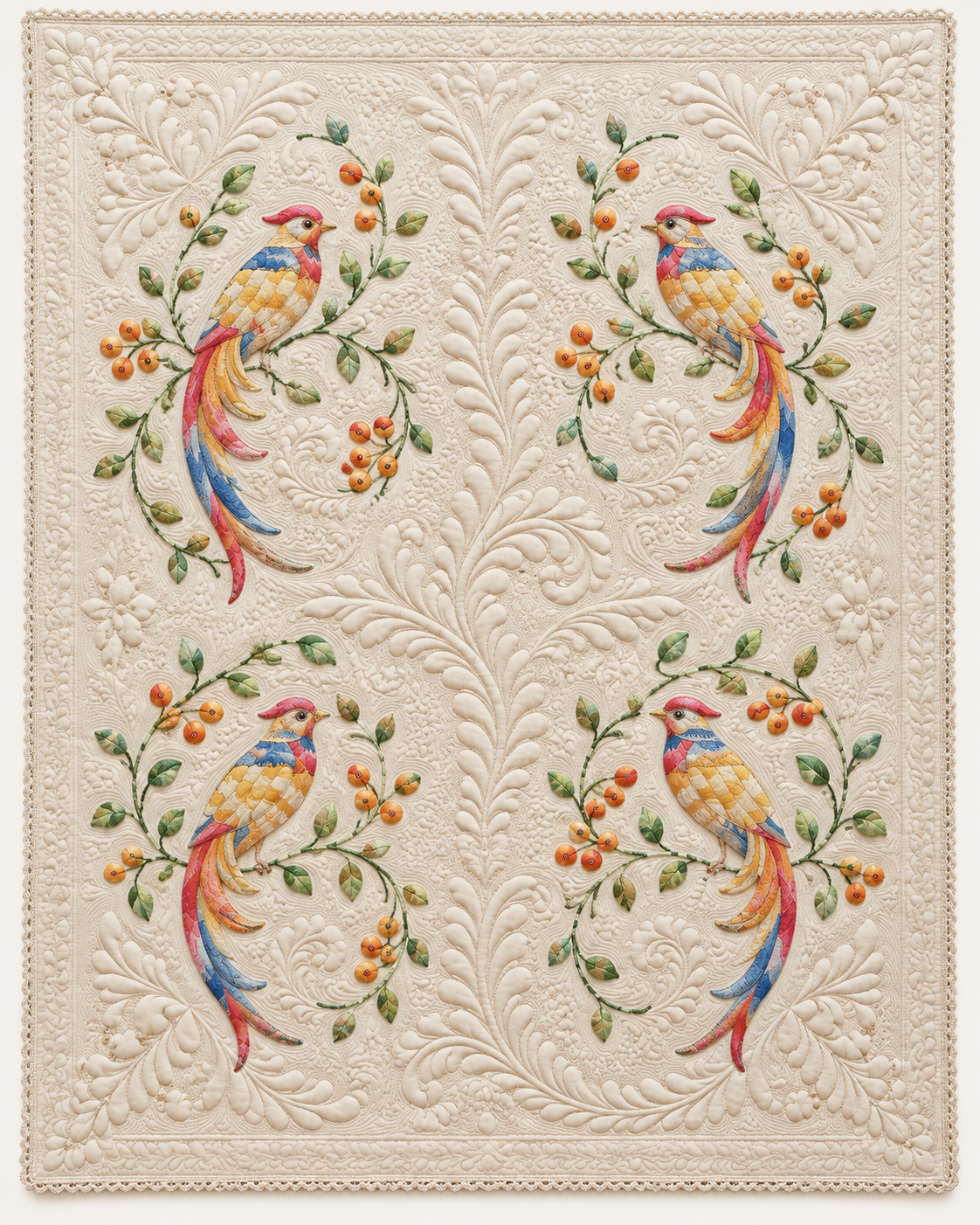 Songbirds On Ivory Scrolls TD101026486 Quilt Blanket