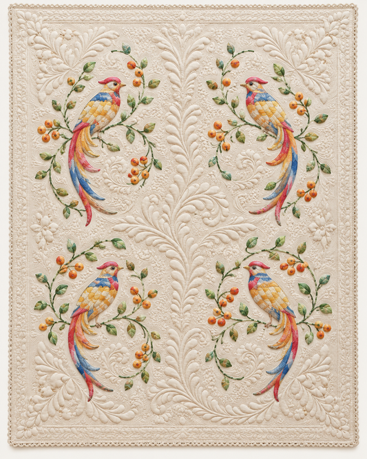 Songbirds On Ivory Scrolls TD101026486 Quilt Blanket