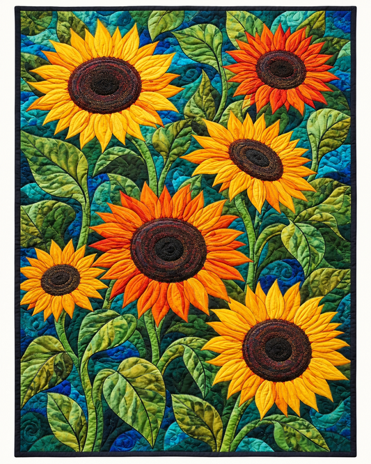 Sunflower Garden On Teal TD101026495 Quilt Blanket