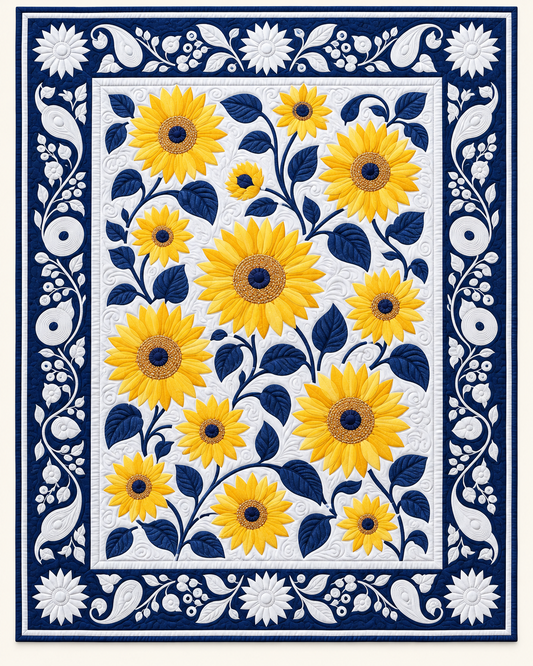 Sunflowers with White Floral Border TD101026505 Quilt Blanket