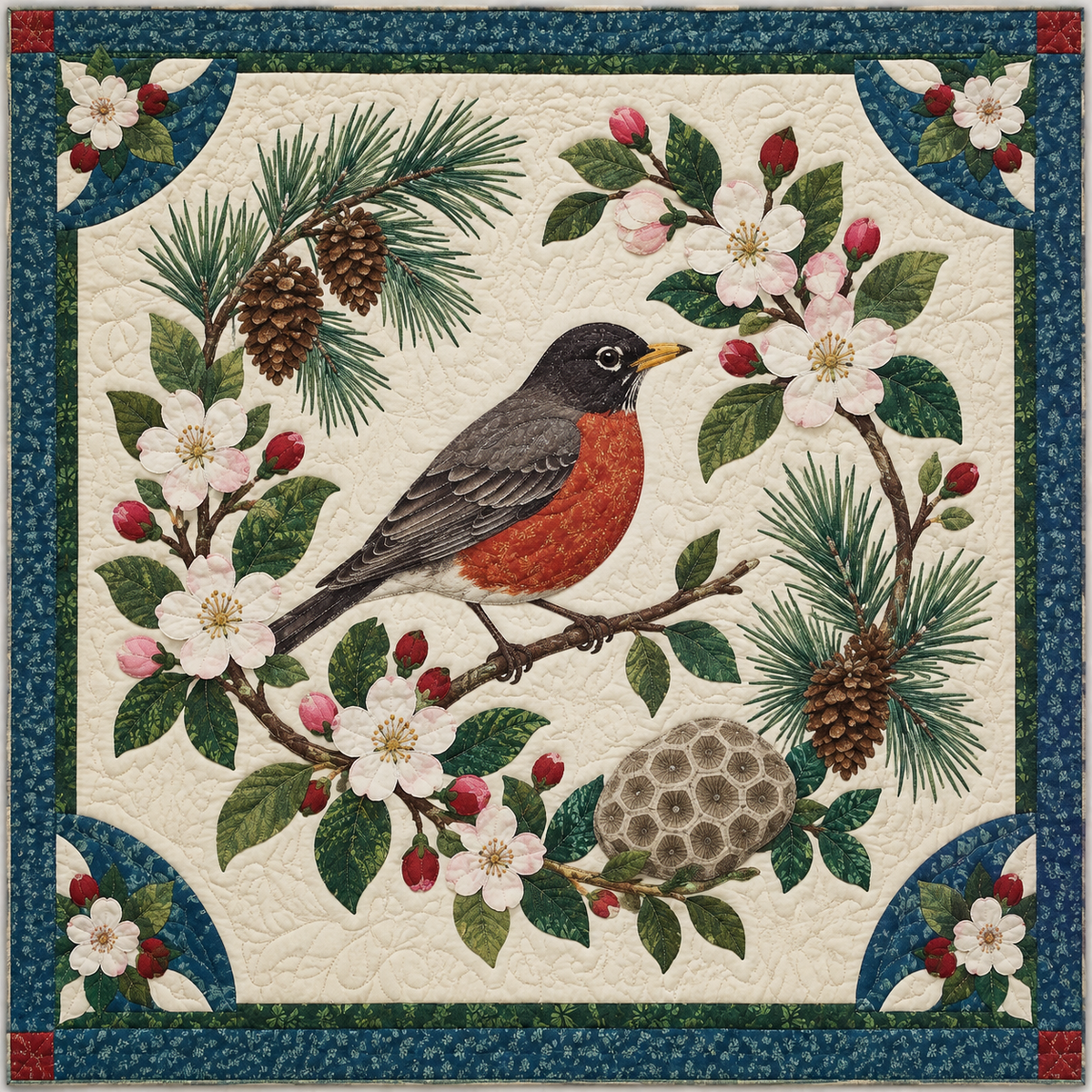 Michigan Robin And Apple Blossom TD181026209 Quilt Blanket