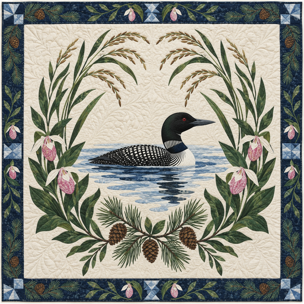Minnesota Loon And Lady Slipper TD181026212 Quilt Blanket