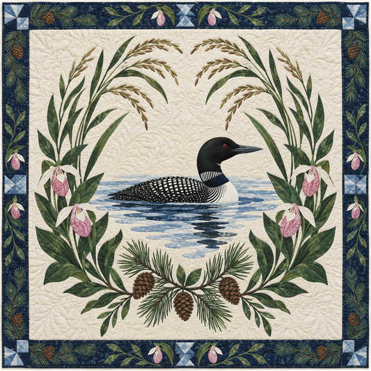 Minnesota Loon And Lady Slipper TD181026212 Quilt Blanket