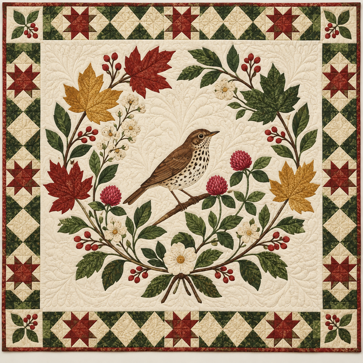 Vermont Thrush And Clover TD181026324 Quilt Blanket