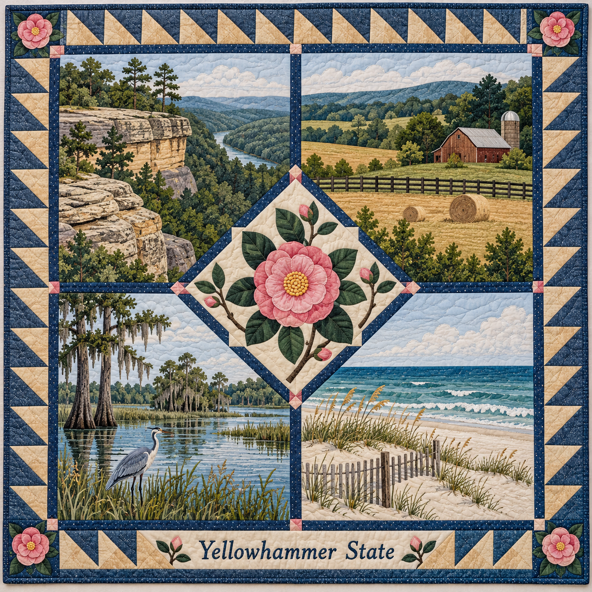 Alabama Yellowhammer State Sampler quilt blanket