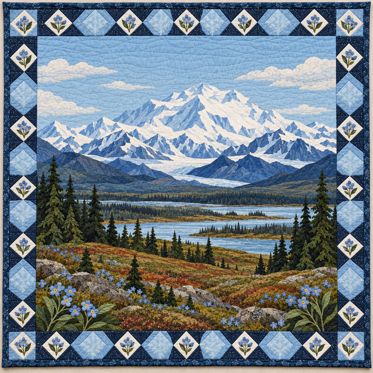 Alaska Fjord and Forget-Me-Not quilt blanket