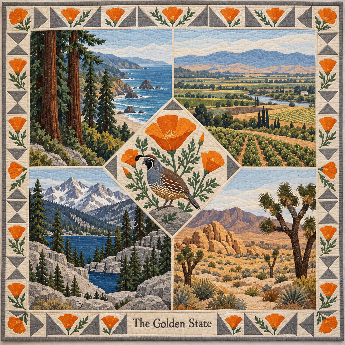 California The Golden State Sampler quilt blanket