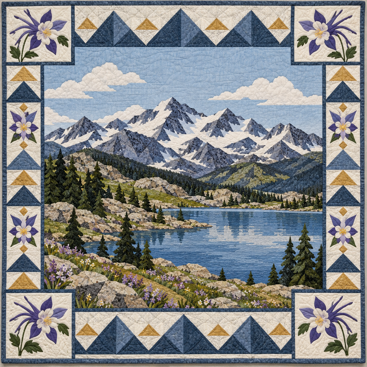 Colorado Alpine Columbine quilt blanket