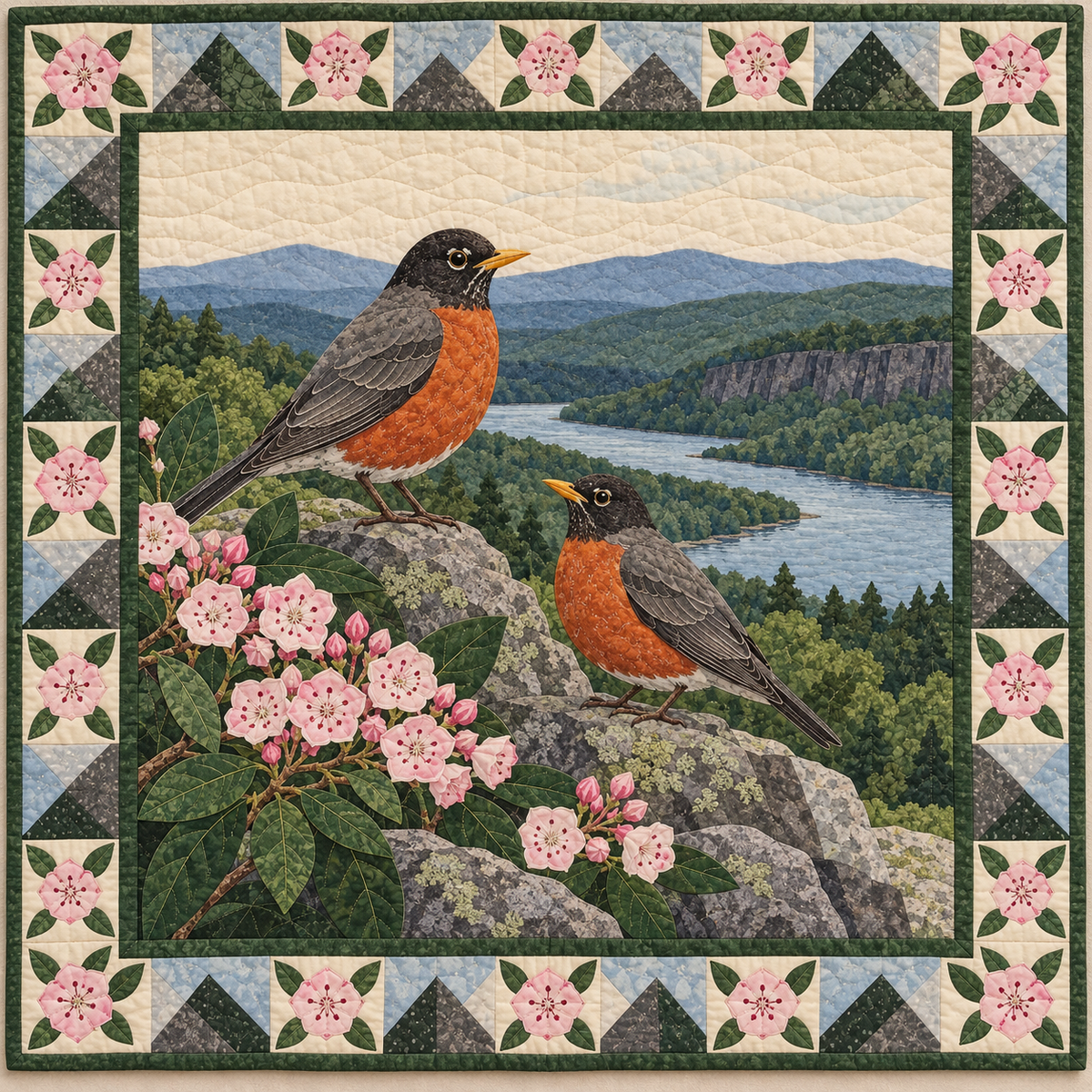 Connecticut Robin on Laurel Ridge quilt blanket