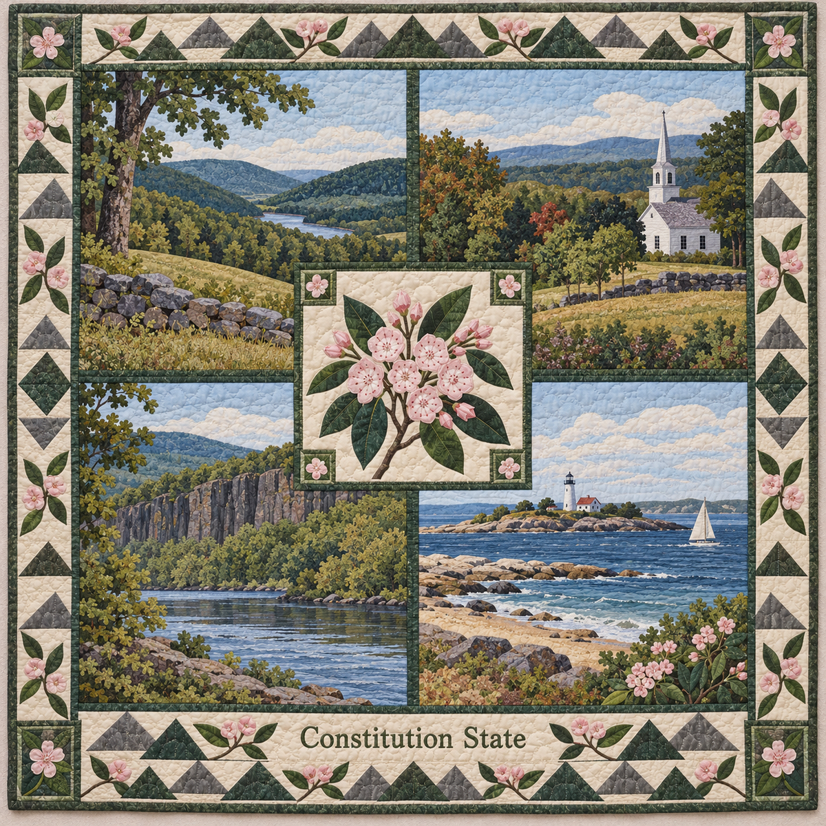 Connecticut Constitution State Sampler quilt blanket
