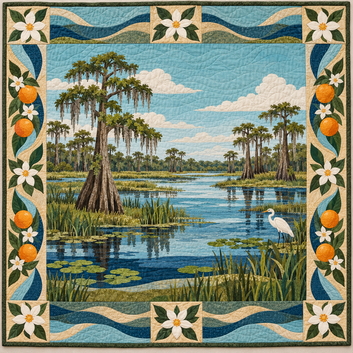 Florida Citrus and Cypress quilt blanket