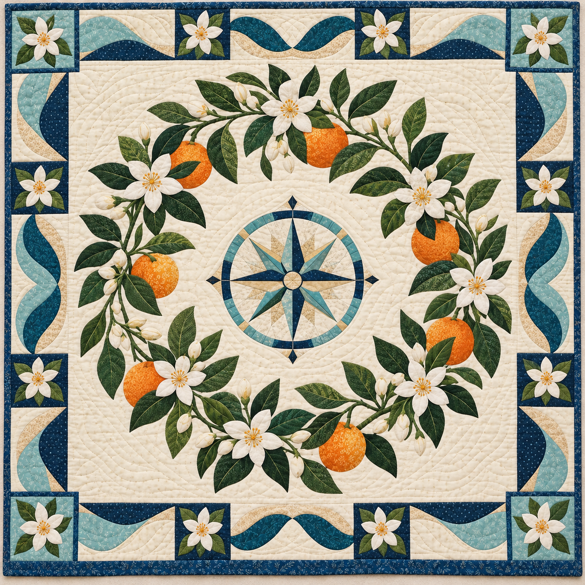 Florida Orange blossom Garden quilt blanket