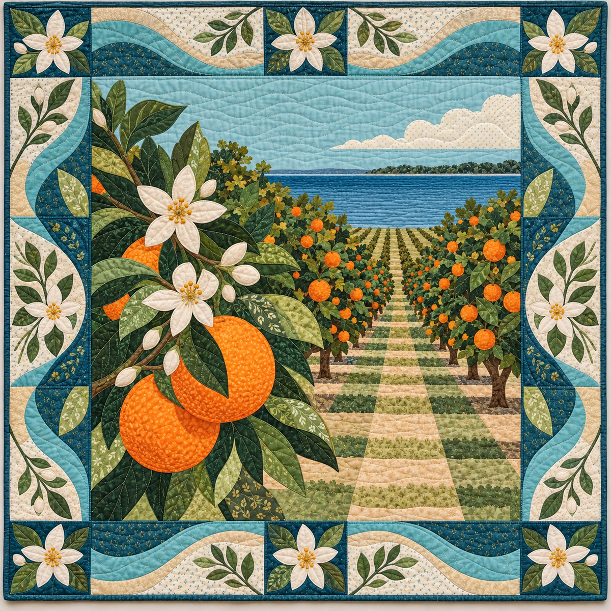 Florida Citrus Courtyard quilt blanket