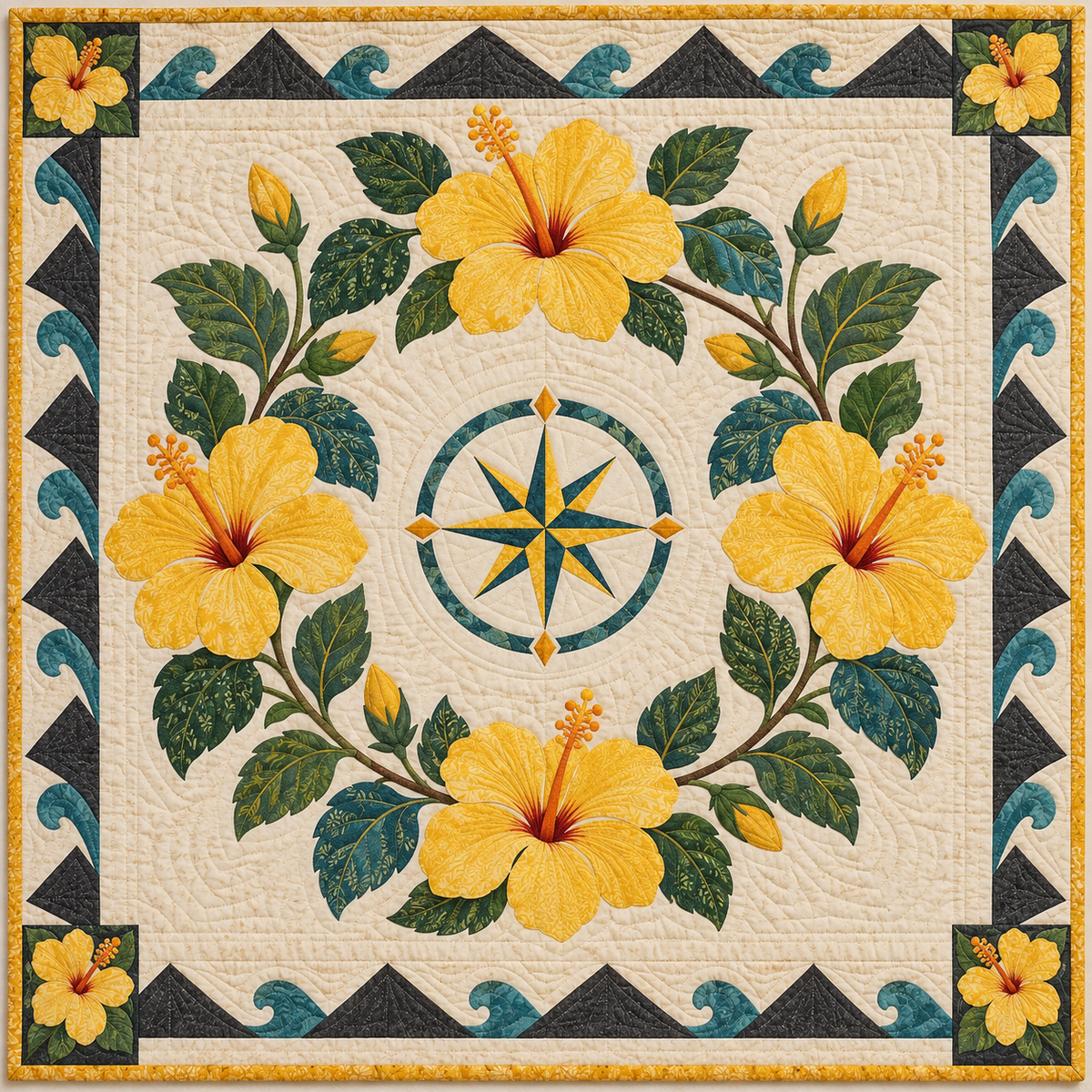 Hawaii Yellow Hibiscus Halo quilt blanket