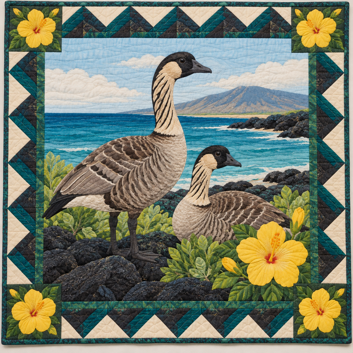 Hawaii Nene in Island Light quilt blanket