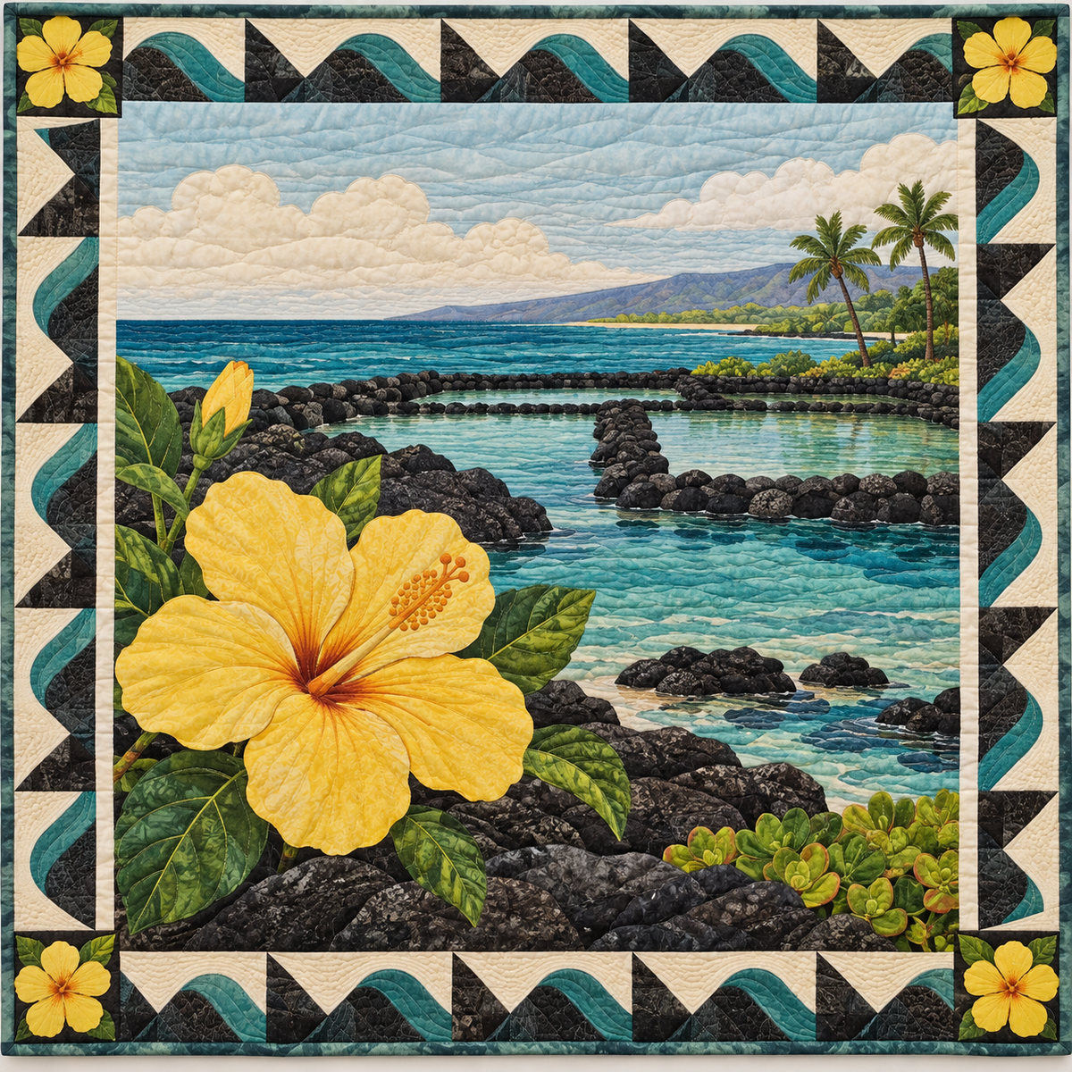Hawaii Lava Coast Waterways quilt blanket