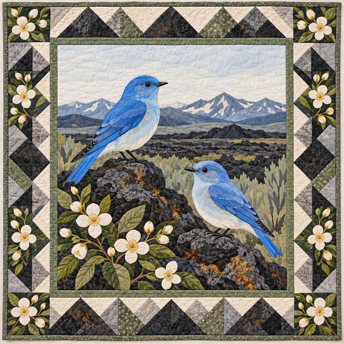 Idaho Bluebird over Lava Country quilt blanket