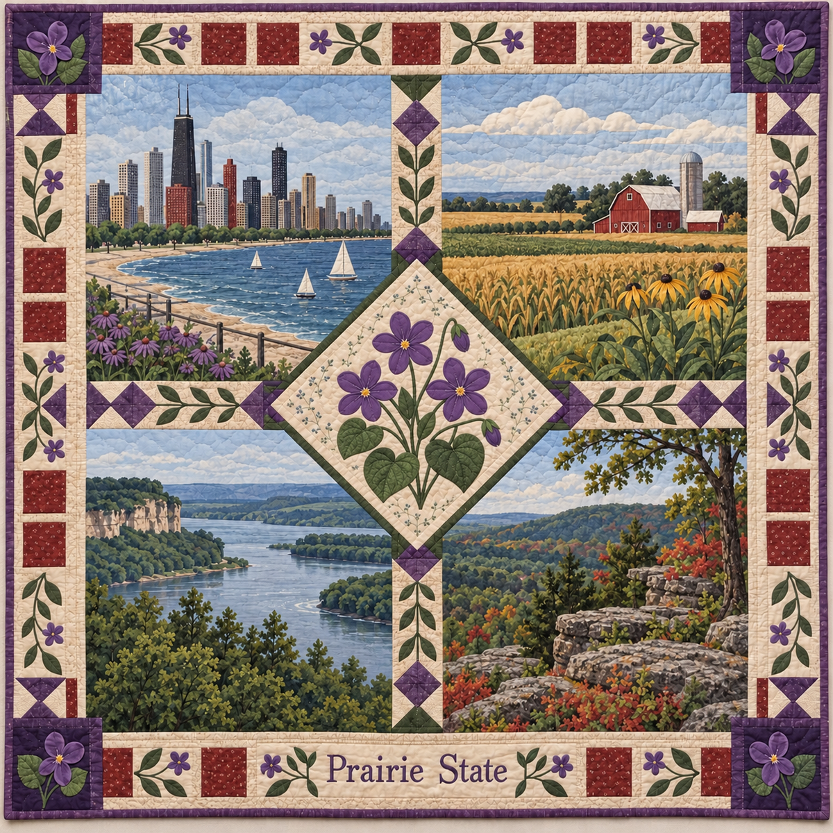 Illinois Prairie State Sampler quilt blanket