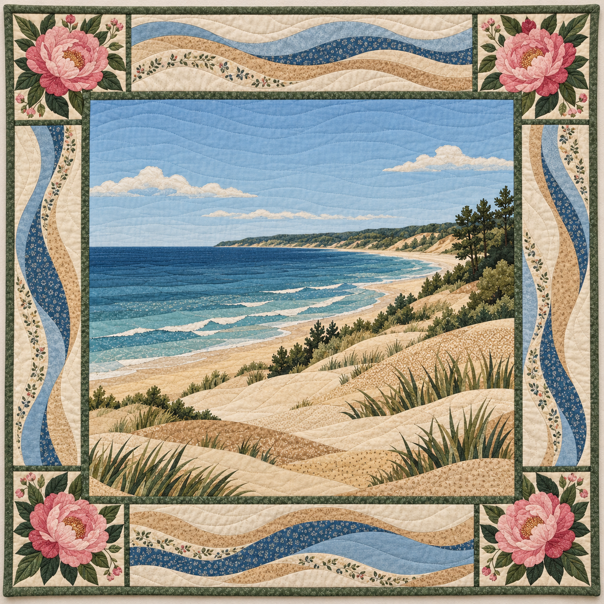 Indiana Dunes and Peonies quilt blanket