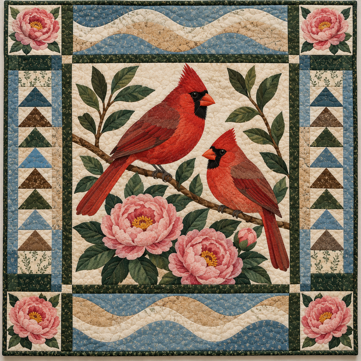 Indiana Cardinal among Peonies quilt blanket