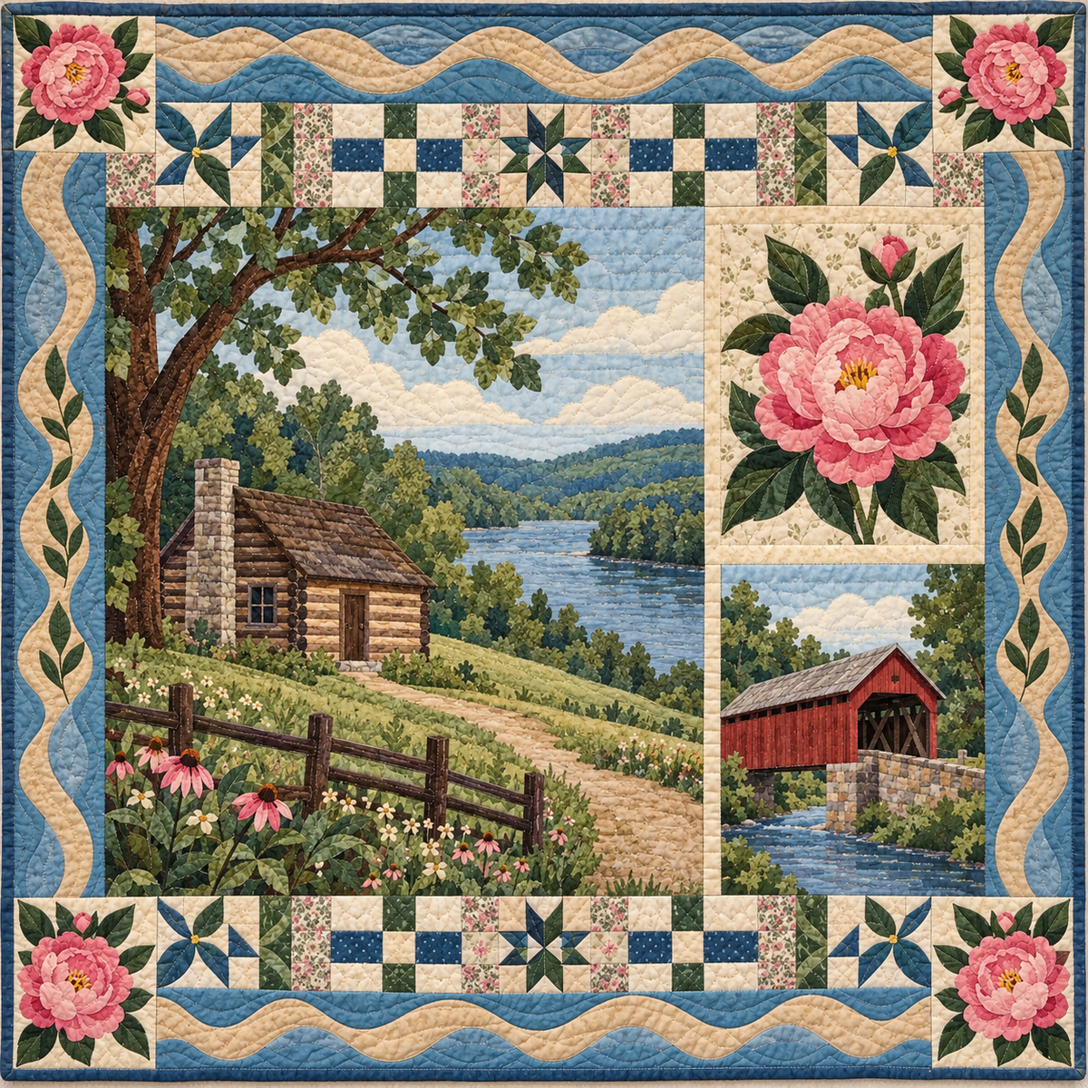 Indiana Hoosier Homestead Squares quilt blanket