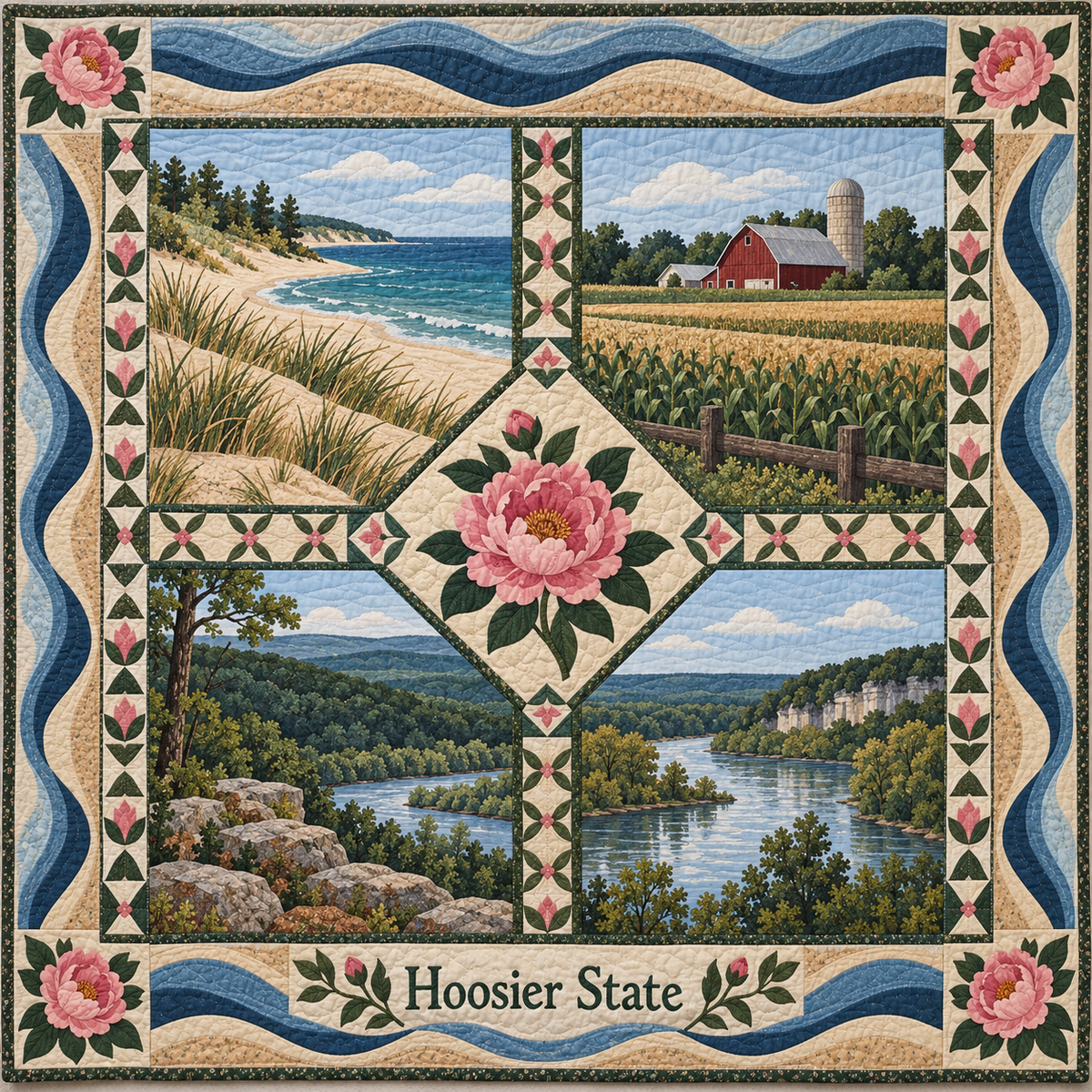 Indiana Hoosier State Sampler quilt blanket