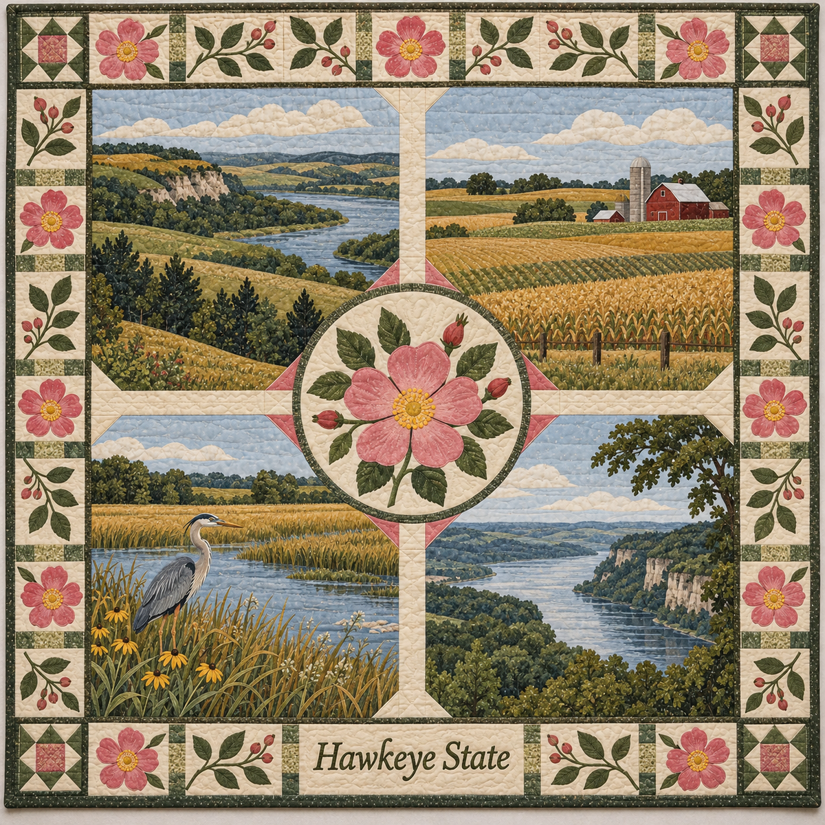 Iowa Hawkeye State Sampler quilt blanket