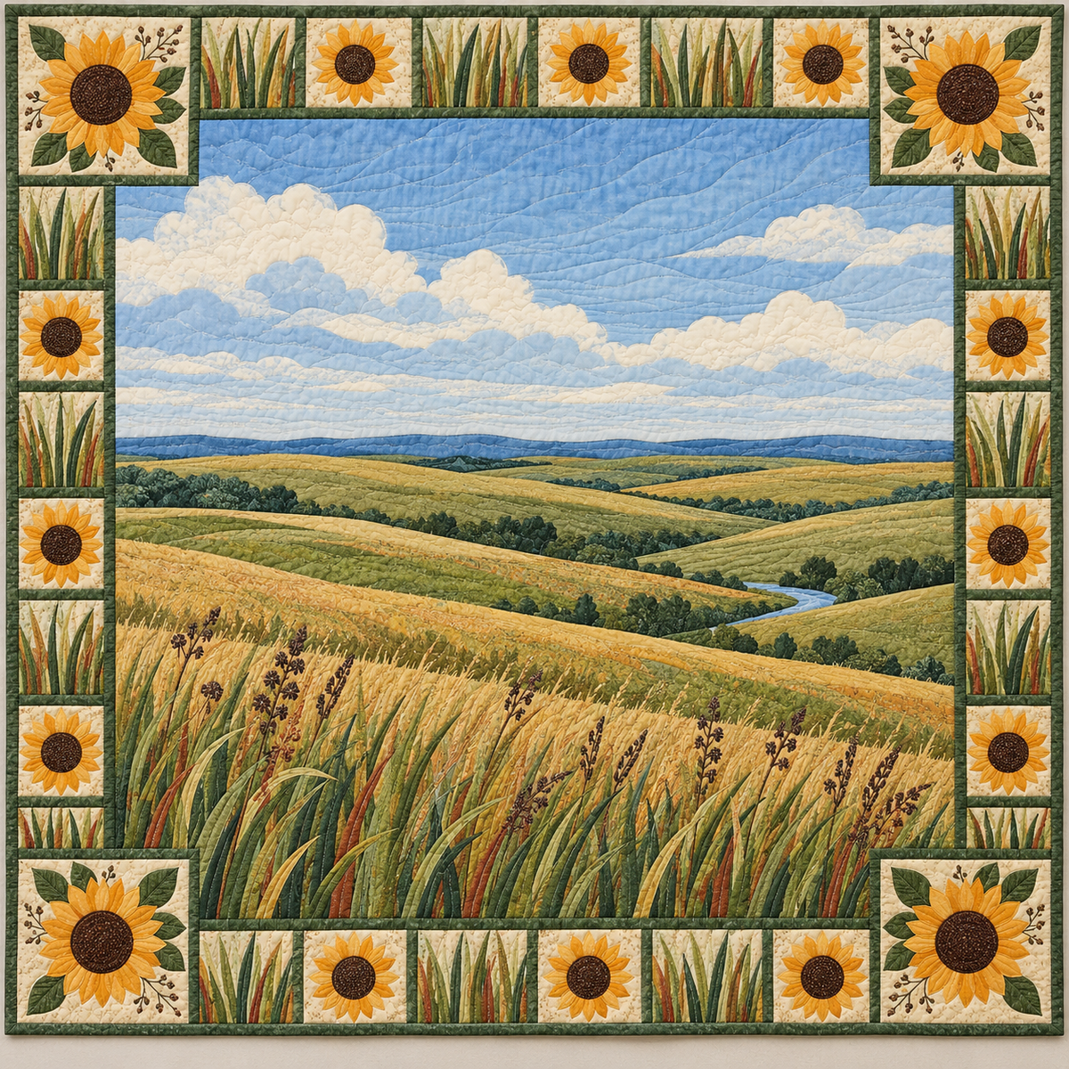 Kansas Flint Hills Sunflower quilt blanket