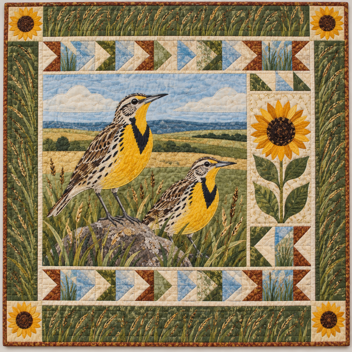Kansas Meadowlark in the Flint Hills quilt blanket