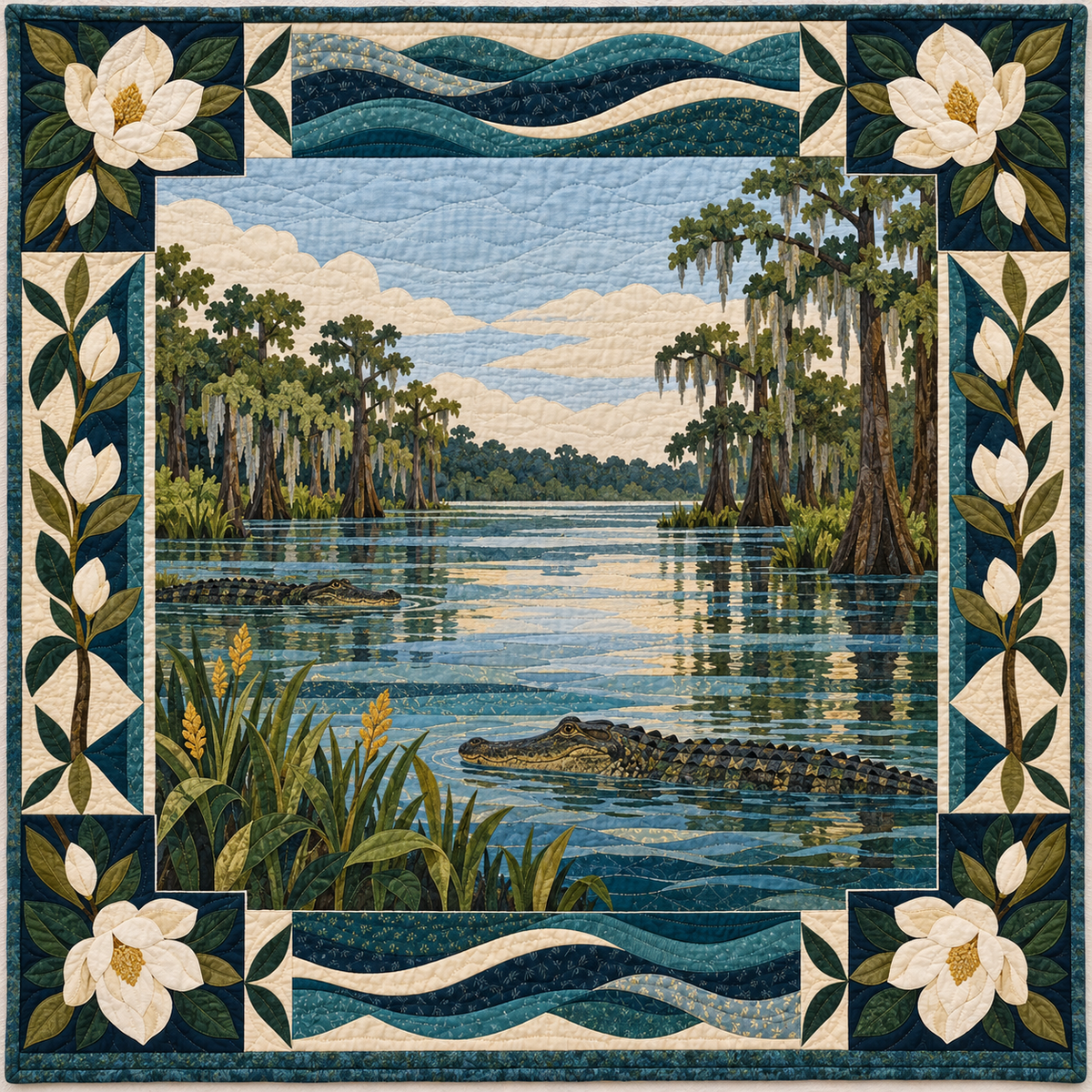 Louisiana Bayou Magnolia quilt blanket
