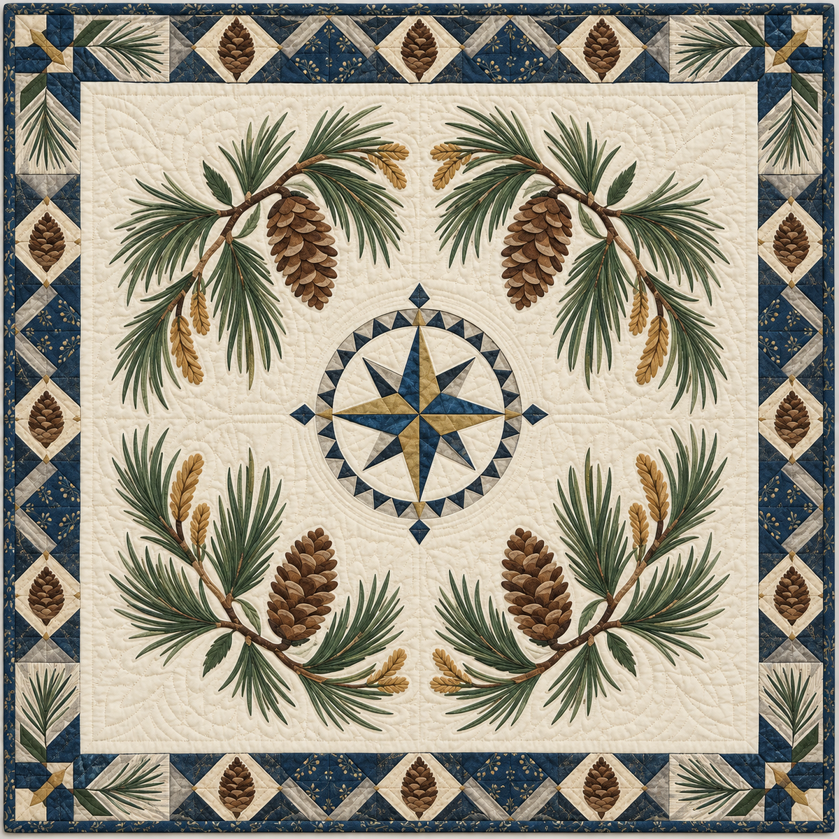 Maine Pine Tassel Medallion quilt blanket