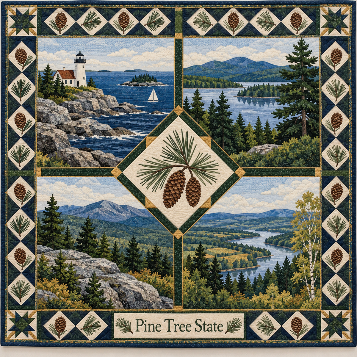 Maine Pine Tree State Sampler quilt blanket