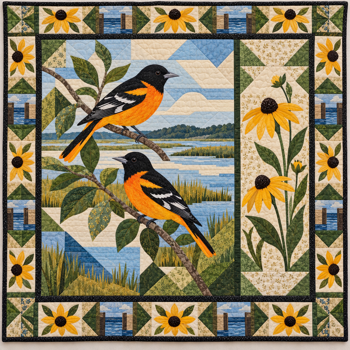 Maryland Oriole and Susan quilt blanket