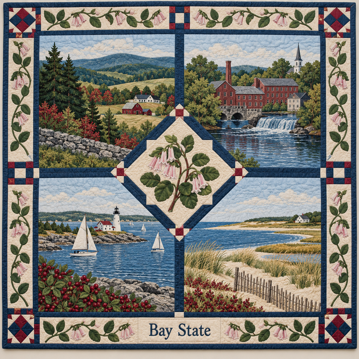Massachusetts Bay State Sampler quilt blanket