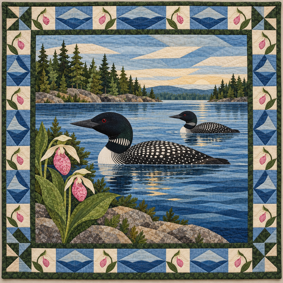 Minnesota Loon on Northern Water quilt blanket