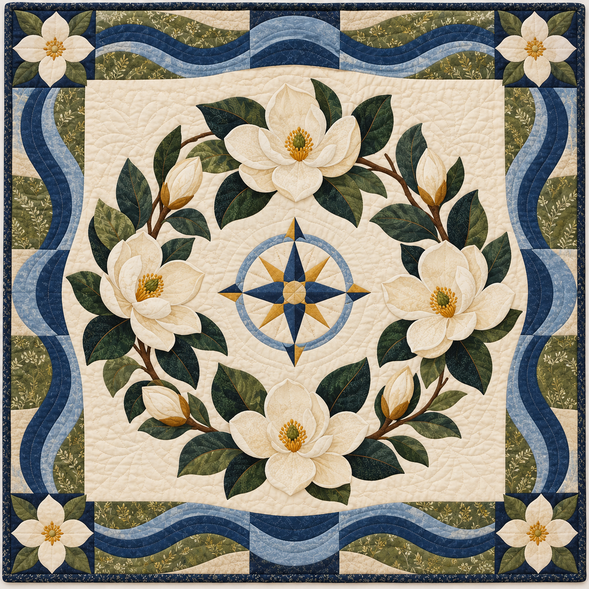 Mississippi Southern magnolia Garden quilt blanket
