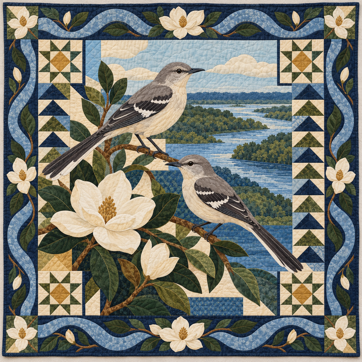 Mississippi Mockingbird Magnolia Morning quilt blanket