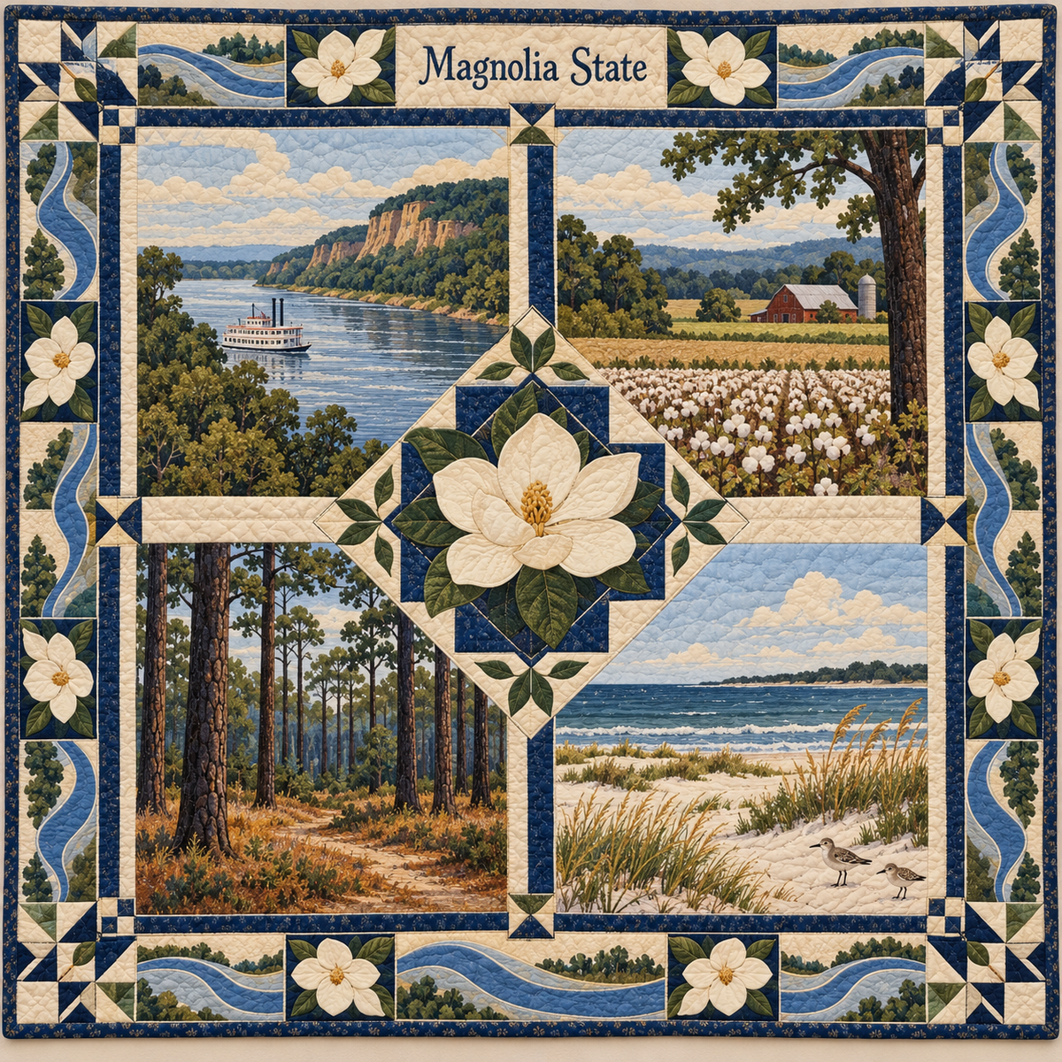 Mississippi Magnolia State Sampler quilt blanket