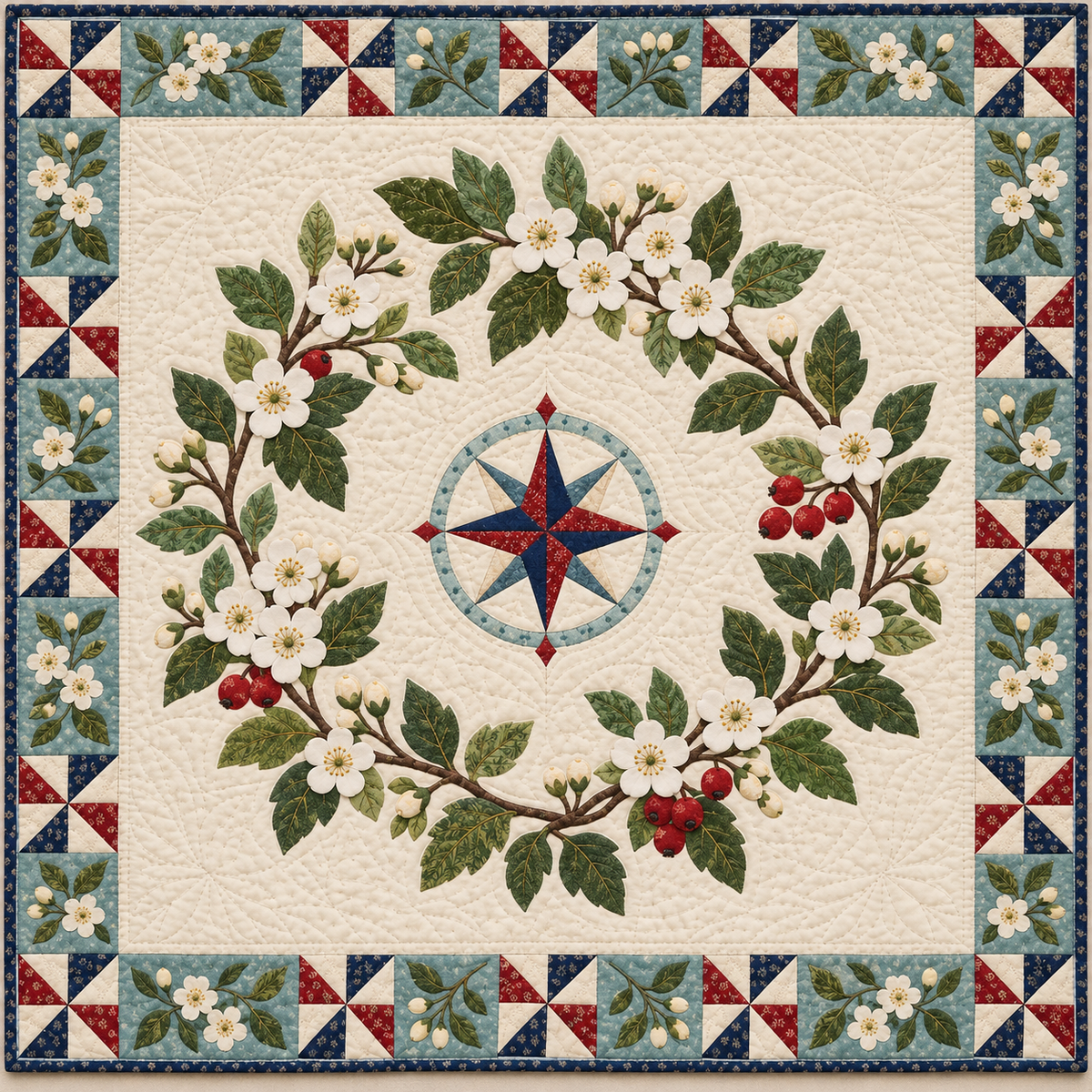 Missouri Hawthorn blossom Garden quilt blanket