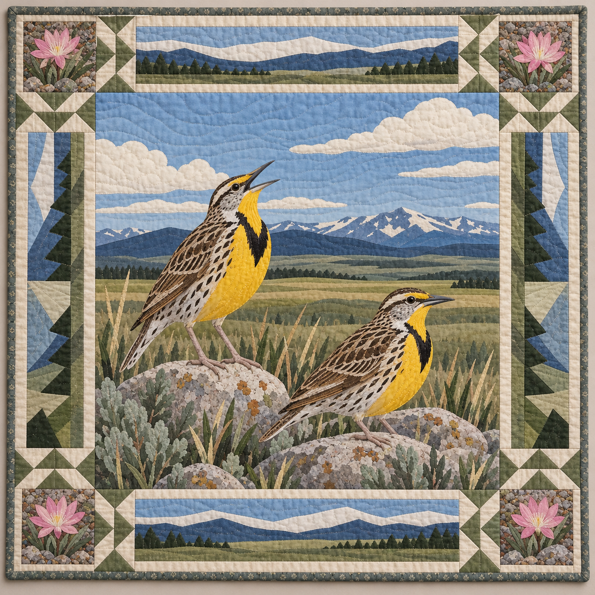 Montana Meadowlark under Big Sky quilt blanket